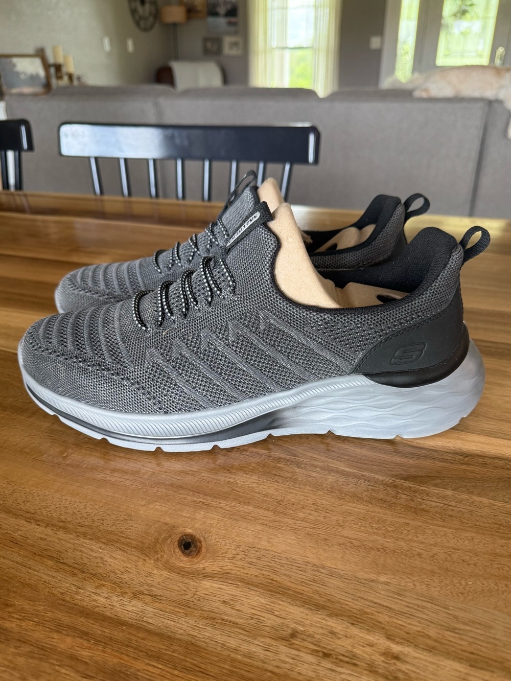 Skechers Men's Gray/Black Knit Slip-On Sneakers
